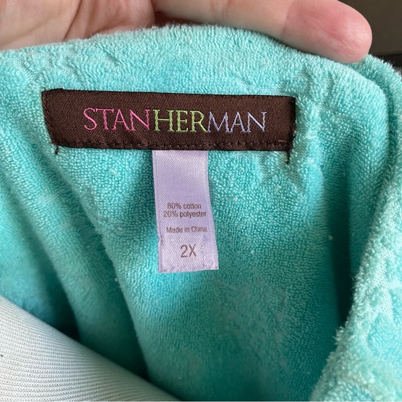 Stan Herman Aqua Blue Terry Cloth Short Sleeve Housecoat Zip Robe Pockets Sz 2X - Picture 7 of 10